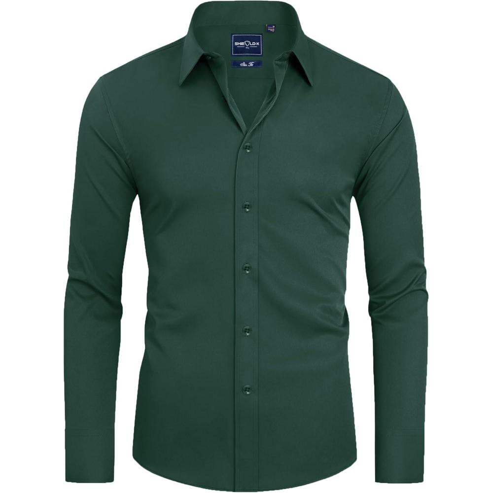 imageAlimens amp Gentle Slim Fit Dress Shirts for Men Long Sleeve Stretch Stain Proof Wrinkle Free Button Down Shirts Formal ShirtsEmerald Green