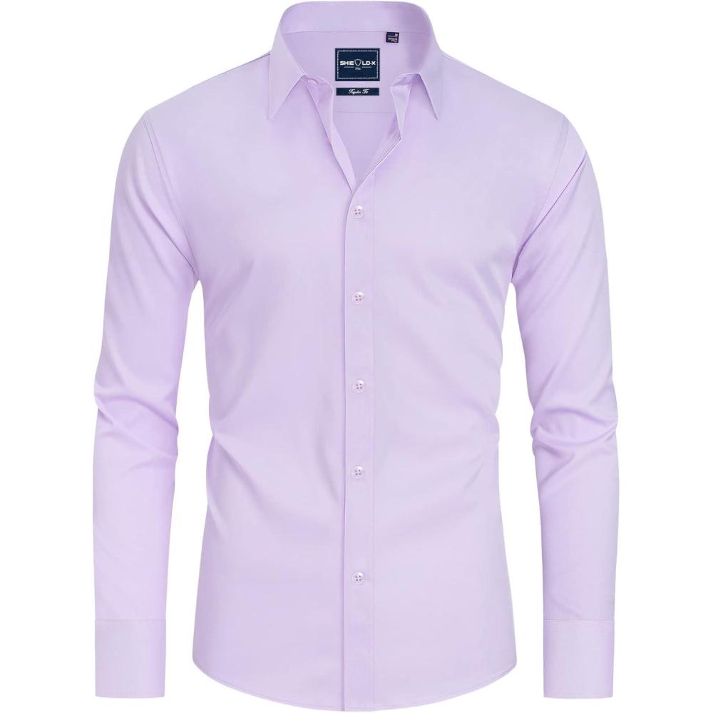 imageAlimens amp Gentle Slim Fit Dress Shirts for Men Long Sleeve Stretch Stain Proof Wrinkle Free Button Down Shirts Formal ShirtsLight Purple
