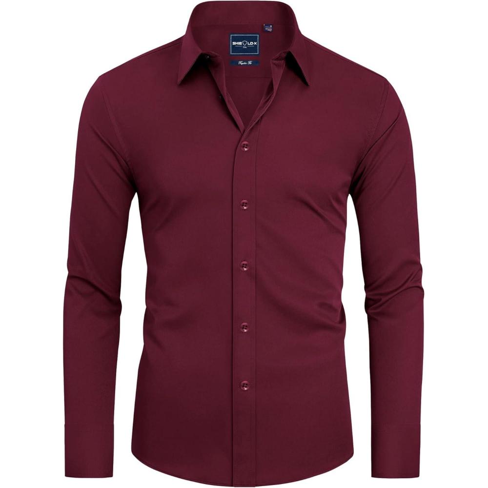 imageAlimens amp Gentle Slim Fit Dress Shirts for Men Long Sleeve Stretch Stain Proof Wrinkle Free Button Down Shirts Formal ShirtsWine Burgundy