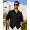 Alimens & Gentle Mens Cuban Guayabera Shirt Button Down Long Sleeve Summer Beach(02-black)