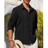 Alimens & Gentle Mens Cuban Guayabera Shirt Button Down Long Sleeve Summer Beach(02-black)