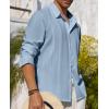 Alimens & Gentle Mens Cuban Guayabera Shirt Button Down Long Sleeve Summer Beach(03-grey Blue)