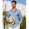 Alimens & Gentle Mens Cuban Guayabera Shirt Button Down Long Sleeve Summer Beach(03-grey Blue)