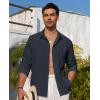 Alimens & Gentle Mens Cuban Guayabera Shirt Button Down Long Sleeve Summer Beach(07-navy Blue)