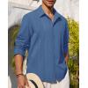 Alimens & Gentle Mens Cuban Guayabera Shirt Button Down Long Sleeve Summer Beach(08-dark Blue)