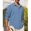 Alimens & Gentle Mens Cuban Guayabera Shirt Button Down Long Sleeve Summer Beach(09-denim Blue)
