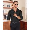 Alimens & Gentle Mens Dress Shirts Casual Long Sleeve Wrinkle Free Stretch Club Prom Party Button Down Shirt with Pocket(Black-champagne)
