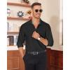 Alimens & Gentle Mens Dress Shirts Casual Long Sleeve Wrinkle Free Stretch Club Prom Party Button Down Shirt with Pocket(Black-green)