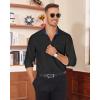 Alimens & Gentle Mens Dress Shirts Casual Long Sleeve Wrinkle Free Stretch Club Prom Party Button Down Shirt with Pocket(Black-royal Blue)