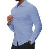 Alimens & Gentle Mens Dress Shirts Stretch Muscle Fit Wrinkle Free Long Sleeve Button Down Shirt Casual Business Formal Shirt(Blue)