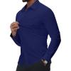 Alimens & Gentle Mens Dress Shirts Stretch Muscle Fit Wrinkle Free Long Sleeve Button Down Shirt Casual Business Formal Shirt(Navy Blue)