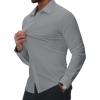 Alimens & Gentle Mens Dress Shirts Stretch Muscle Fit Wrinkle Free Long Sleeve Button Down Shirt Casual Business Formal Shirt(Silver)