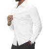 Alimens & Gentle Mens Dress Shirts Stretch Muscle Fit Wrinkle Free Long Sleeve Button Down Shirt Casual Business Formal Shirt(White)
