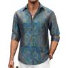 Alimens & Gentle Mens Paisley Dress Shirt Long Sleeve Luxury Button Down Floral Shirt Party Casual Wedding(Blue)