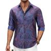 Alimens & Gentle Mens Paisley Dress Shirt Long Sleeve Luxury Button Down Floral Shirt Party Casual Wedding(Purple Blue)