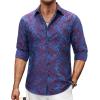Alimens & Gentle Mens Paisley Dress Shirt Long Sleeve Luxury Button Down Floral Shirt Party Casual Wedding(Purple Teal)