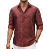 Alimens & Gentle Mens Paisley Dress Shirt Long Sleeve Luxury Button Down Floral Shirt Party Casual Wedding(Red)