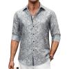 Alimens & Gentle Mens Paisley Dress Shirt Long Sleeve Luxury Button Down Floral Shirt Party Casual Wedding(Silver)