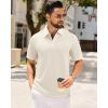 Alimens & Gentle Mens Polo Shirts Short Sleeve Textured Knit Casual Beach Vacation Stretchy Golf Shirts(Beige)
