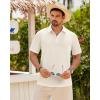 Alimens & Gentle Mens Polo Shirts Short Sleeve Textured Knit Casual Beach Vacation Stretchy Golf Shirts(Beige)