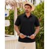 Alimens & Gentle Mens Polo Shirts Short Sleeve Textured Knit Casual Beach Vacation Stretchy Golf Shirts(Black)