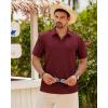 Alimens & Gentle Mens Polo Shirts Short Sleeve Textured Knit Casual Beach Vacation Stretchy Golf Shirts(Burgundy)