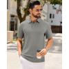 Alimens & Gentle Mens Polo Shirts Short Sleeve Textured Knit Casual Beach Vacation Stretchy Golf Shirts(Grey)