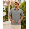 Alimens & Gentle Mens Polo Shirts Short Sleeve Textured Knit Casual Beach Vacation Stretchy Golf Shirts(Grey)