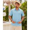 Alimens & Gentle Mens Polo Shirts Short Sleeve Textured Knit Casual Beach Vacation Stretchy Golf Shirts(Light Blue)