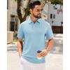 Alimens & Gentle Mens Polo Shirts Short Sleeve Textured Knit Casual Beach Vacation Stretchy Golf Shirts(Light Blue)