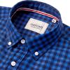 Alimens & Gentle Mens Solid Oxford Shirt Long Sleeve Dress Shirt Work Casual Button Down Shirts with Pocket(Plaid-blue Black)
