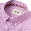 Alimens & Gentle Mens Solid Oxford Shirt Long Sleeve Dress Shirt Work Casual Button Down Shirts with Pocket(Striped-pink)