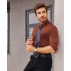 Alimens & Gentle Stretch Mens Dress Shirts Slim Fit Long Sleeve Casual Skinny Muscle Fit Wrinkle Free Button Down Shirt(Brown)