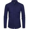 Alimens & Gentle Men’s Banded Collar Dress Shirts Wrinkle Free Long Sleeve Mandarin Collar Button Down Shirt(Navy)