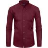 Alimens & Gentle Men’s Banded Collar Dress Shirts Wrinkle Free Long Sleeve Mandarin Collar Button Down Shirt(Wine Red)