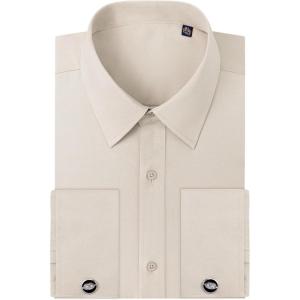 Alimens & Gentle French Cuff Regular Fit Dress Shirts (Cufflink Included)(Light Khaki)