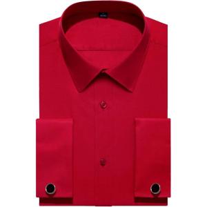 Alimens & Gentle French Cuff Regular Fit Dress Shirts (Cufflink Included)(Red)