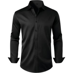 Alimens & Gentle Mens Anti Odor Dress Shirts Long Sleeve Wrinkle Free Stretch Button Down Shirt Business Formal Wedding(Black)