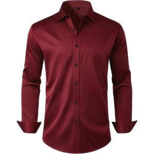 Alimens & Gentle Mens Anti Odor Dress Shirts Long Sleeve Wrinkle Free Stretch Button Down Shirt Business Formal Wedding(Burgundy)