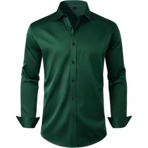 Alimens & Gentle Mens Anti Odor Dress Shirts Long Sleeve Wrinkle Free Stretch Button Down Shirt Business Formal Wedding(Dark Green)