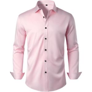 Alimens & Gentle Mens Anti Odor Dress Shirts Long Sleeve Wrinkle Free Stretch Button Down Shirt Business Formal Wedding(Light Pink)