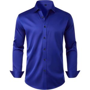 Alimens & Gentle Mens Anti Odor Dress Shirts Long Sleeve Wrinkle Free Stretch Button Down Shirt Business Formal Wedding(Royal Blue)