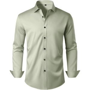 Alimens & Gentle Mens Anti Odor Dress Shirts Long Sleeve Wrinkle Free Stretch Button Down Shirt Business Formal Wedding(Sage Green)