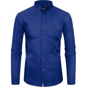 Alimens & Gentle Men’s Banded Collar Dress Shirts Wrinkle Free Long Sleeve Mandarin Collar Button Down Shirt(Royal Blue)