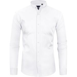 Alimens & Gentle Men’s Banded Collar Dress Shirts Wrinkle Free Long Sleeve Mandarin Collar Button Down Shirt(White)