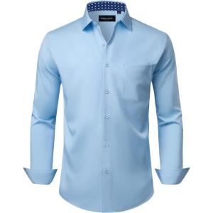 Alimens & Gentle Mens Dress Shirts Casual Long Sleeve Wrinkle Free Stretch Club Prom Party Button Down Shirt with Pocket(Aqua)