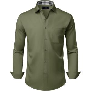 Alimens & Gentle Mens Dress Shirts Casual Long Sleeve Wrinkle Free Stretch Club Prom Party Button Down Shirt with Pocket(Army Green)