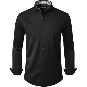 Alimens & Gentle Mens Dress Shirts Casual Long Sleeve Wrinkle Free Stretch Club Prom Party Button Down Shirt with Pocket(Black)