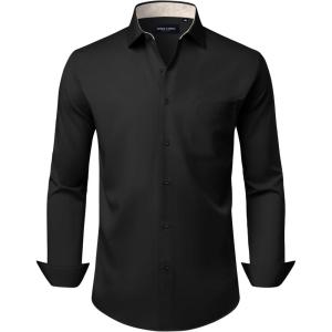 Alimens & Gentle Mens Dress Shirts Casual Long Sleeve Wrinkle Free Stretch Club Prom Party Button Down Shirt with Pocket(Black-champagne)