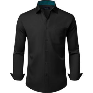 Alimens & Gentle Mens Dress Shirts Casual Long Sleeve Wrinkle Free Stretch Club Prom Party Button Down Shirt with Pocket(Black-green)